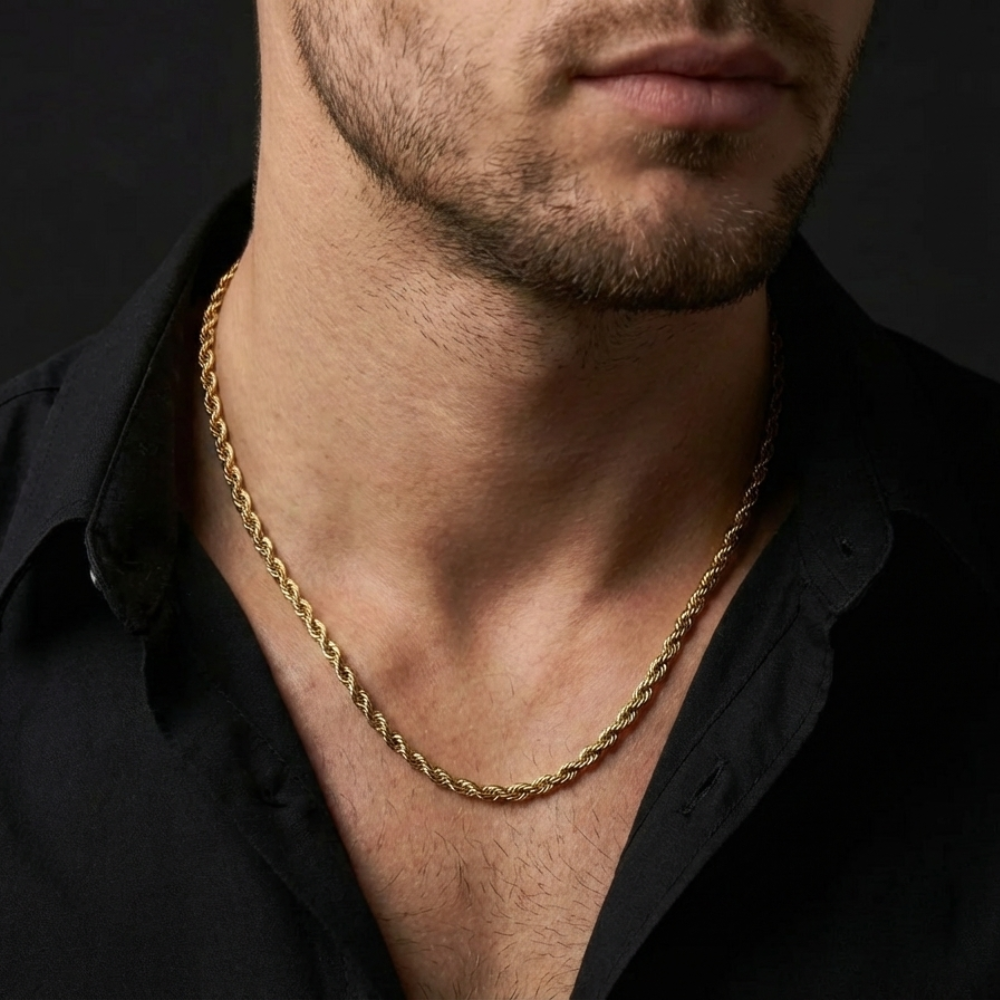 Gold Plated Rope Chain For Men (21.5 Inch)
