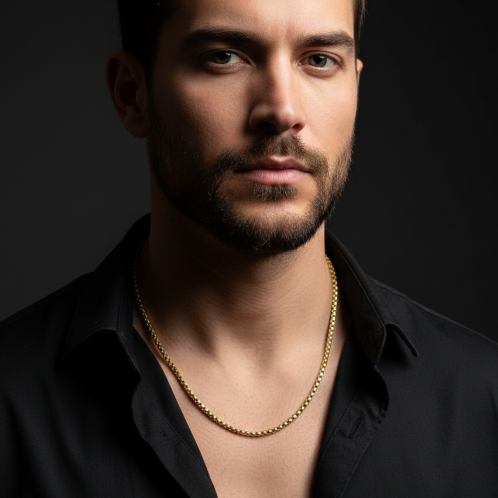 Gold Filled Box Chain Necklace For Men (21 Inch)